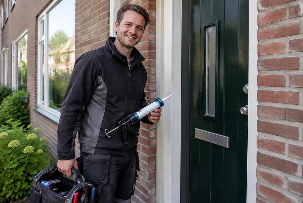 Vakman van Kitbedrijf Zevenaar bij de voordeur van een woning